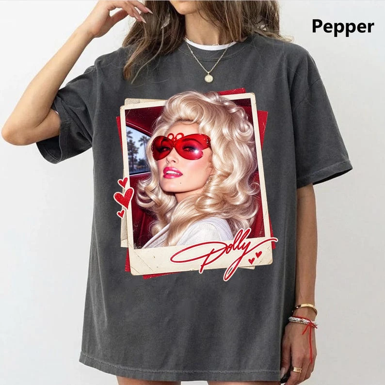 Dolly Parton portrait T-shirt red sunglasses retro country music T-shirt vintage Western pattern Dolly fan gift  y2k clothes