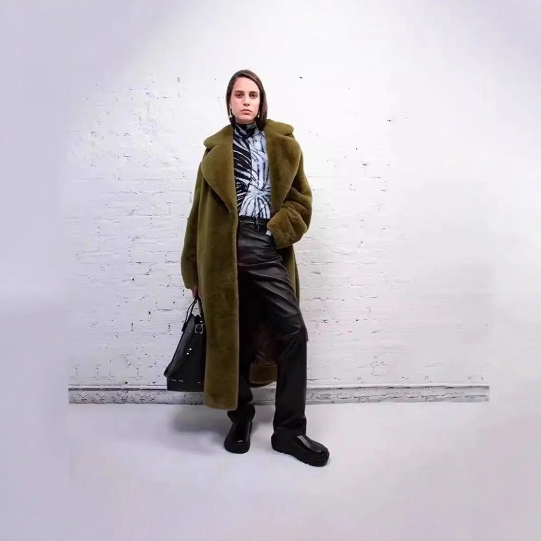 Długi płaszcz z prawdziwego futra norek, damski, modny, ze sztucznego futra królika, odzież wierzchnia na jesień i zimę.