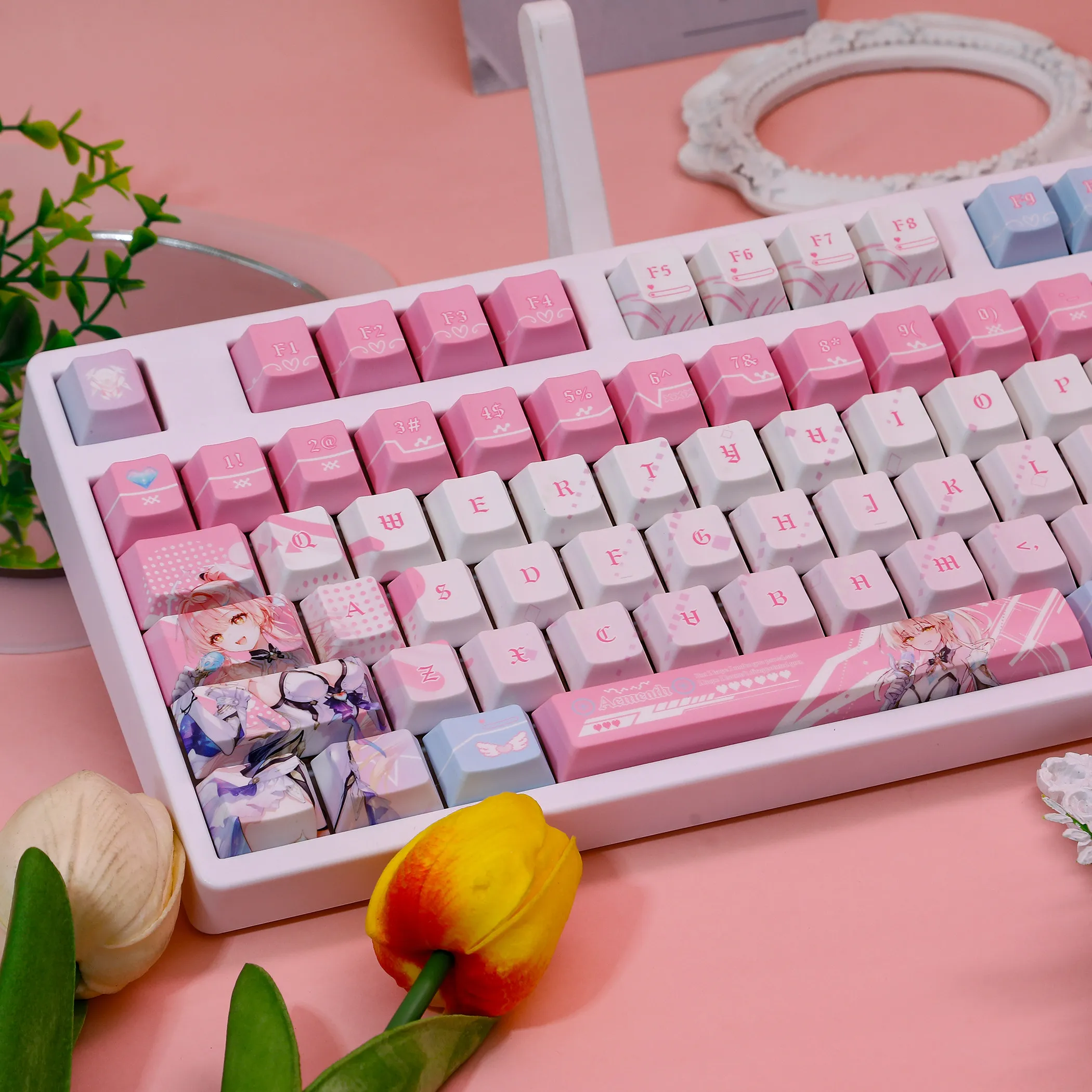 Aemeath Theme Keycap 120 Keys エイメス Wuthering Waves Keycaps Ames PBT DYE-Sub Cherry Profile Key Cap for Made68 Mad68 Wooting 60