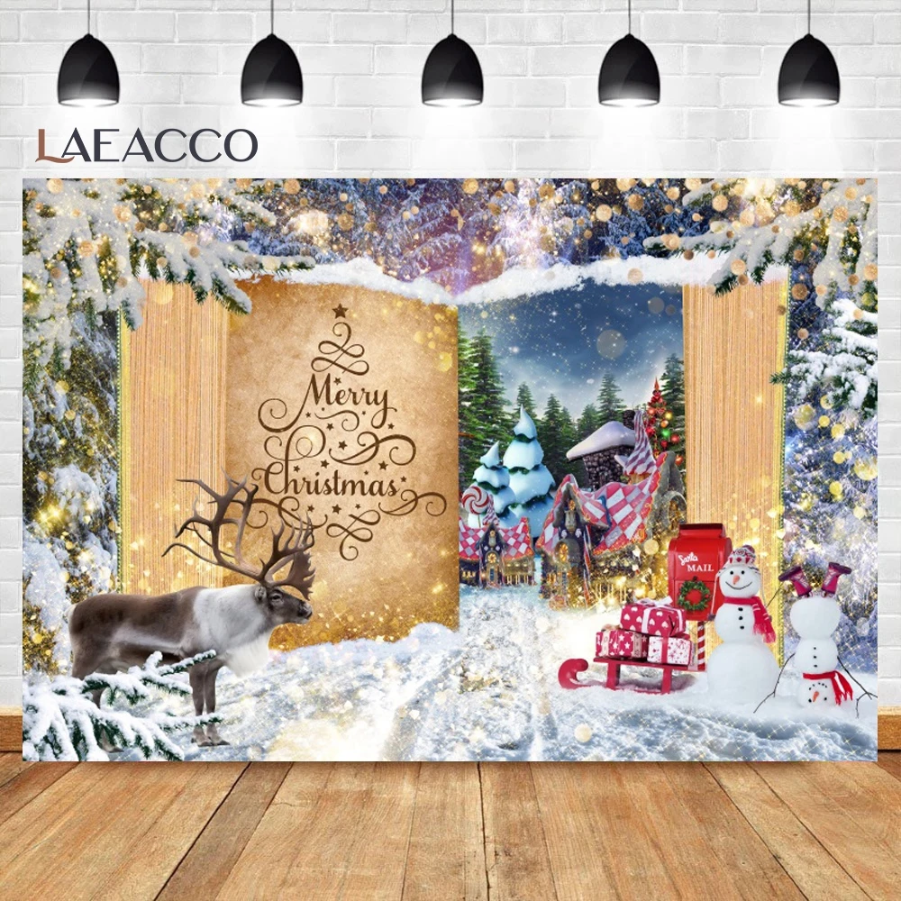 Laeacco Winter Snow Forest Photo Backdrop Christmas Tree Decor Indoor Portrait Photograph Prop Landscape Background Party Banner