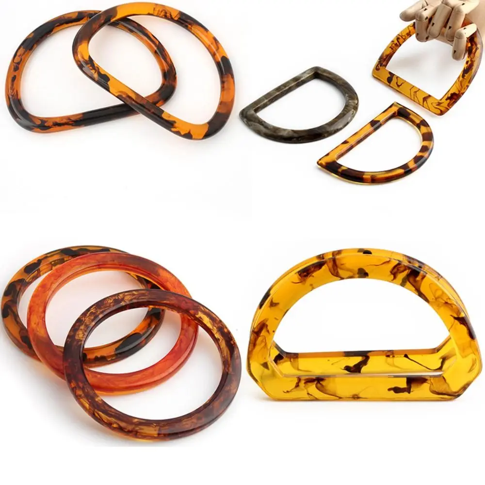 2PCS Amber Resin Resin Bag Handle D-Shape Semi-circular Round Bag DIY Handle Tortoiseshell Translucent Handbag Accessory