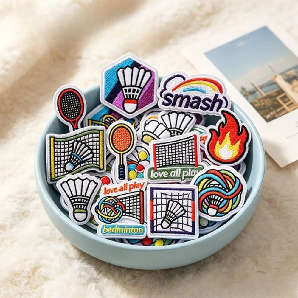 Adminton Sport Embroidery Patch Racket Sticker Shuttlecock Iron on Patches DIY Backpack Jersey Cap Sewing Fabric Repair Applique