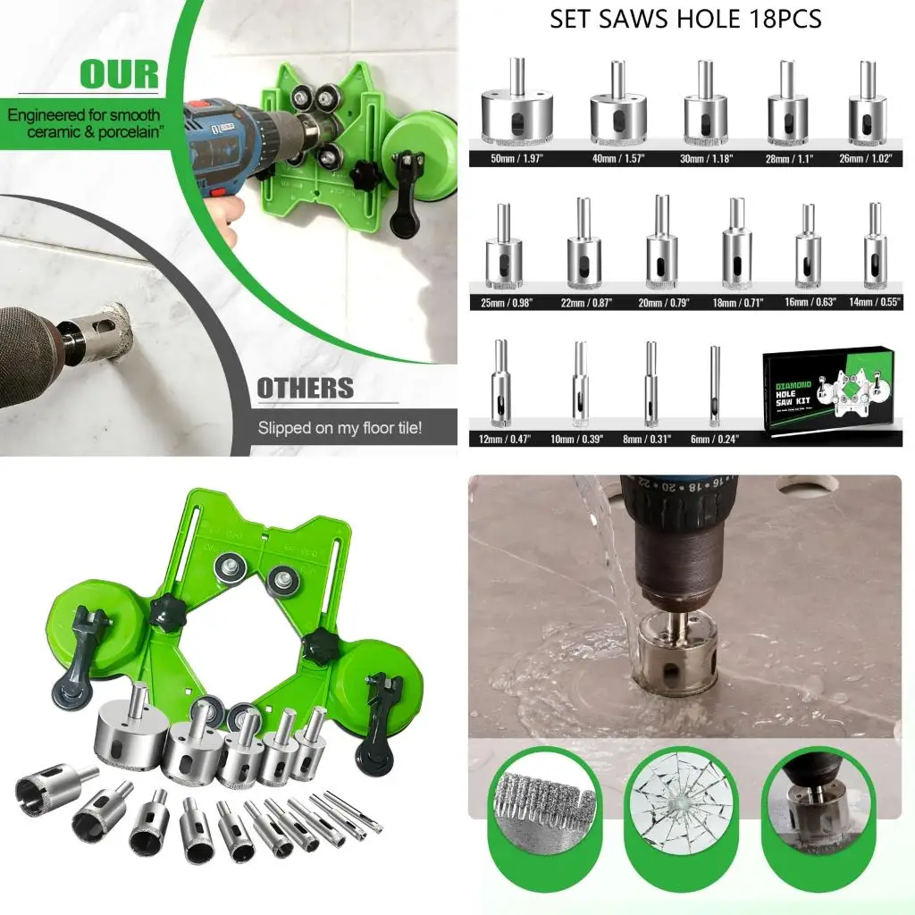 

15Pcs Steel Hole Cutter Set With Double Suction Cups For Exact Drilling On Smooth Tile And Stone Surfaces high quality