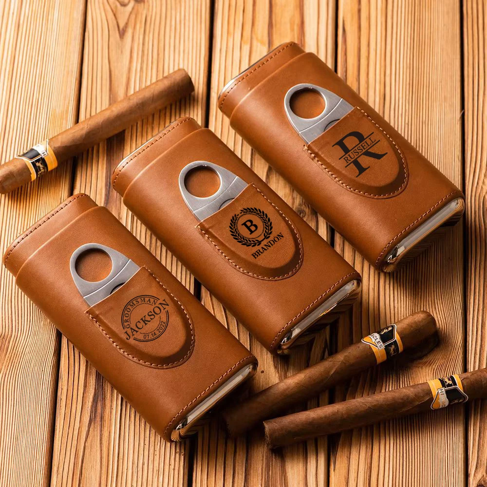 Personalized Cigar Case with Cigar Cutter for Groom Best Man Wedding Party Gift Custom Cigar Humidor Case Groomsmen Gift