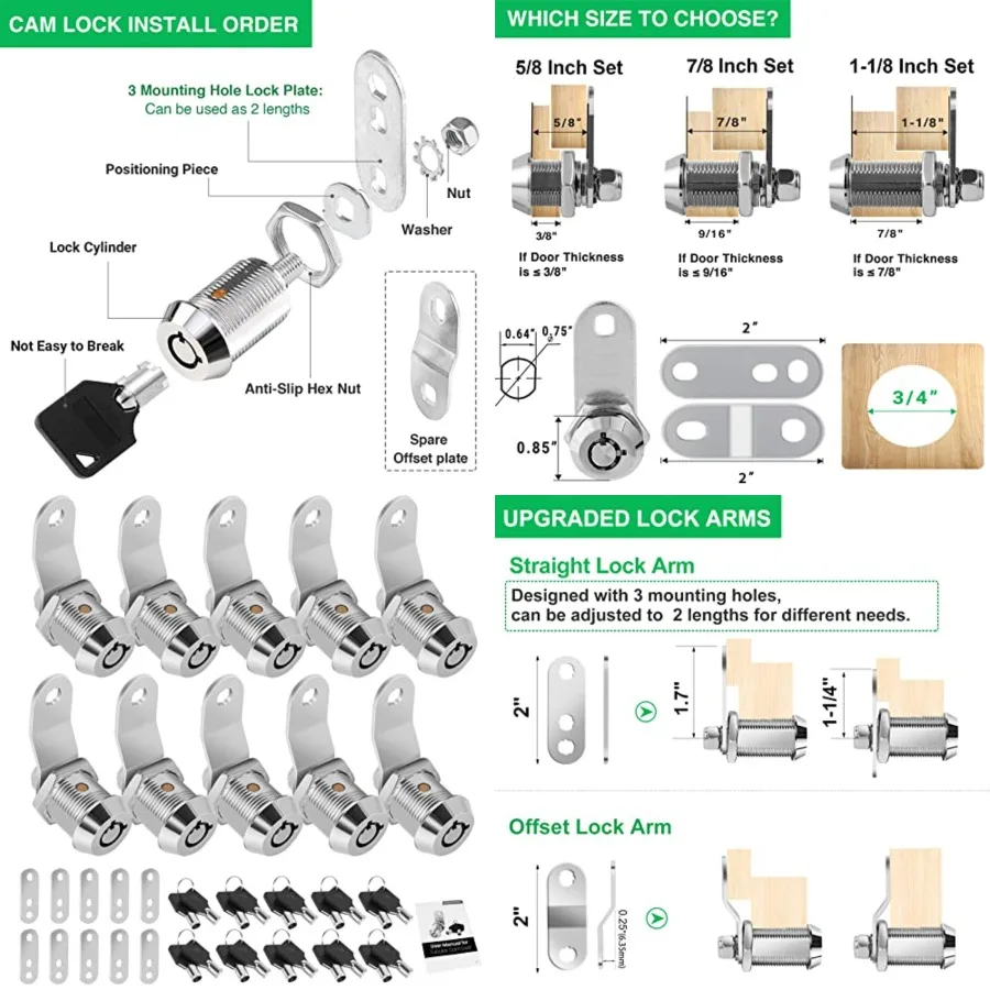 

0 Pack Tool Box Lock with Keys, Cabet Lock Cam Lock Keyed Alike, Toolbox Lock Replacement Lock for Mailbox RV Storage Door with