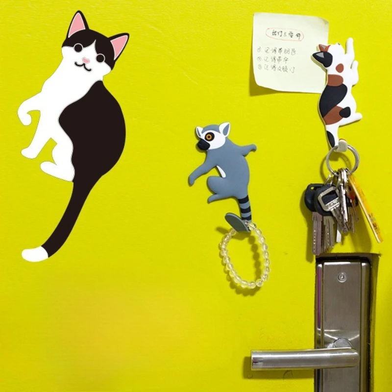 Creative Cartoon Fun Animal Hook PVC Soft Rubber Strong Seamless Adhesive Hook Magic Decorative Hook Sticker Wall Hooks