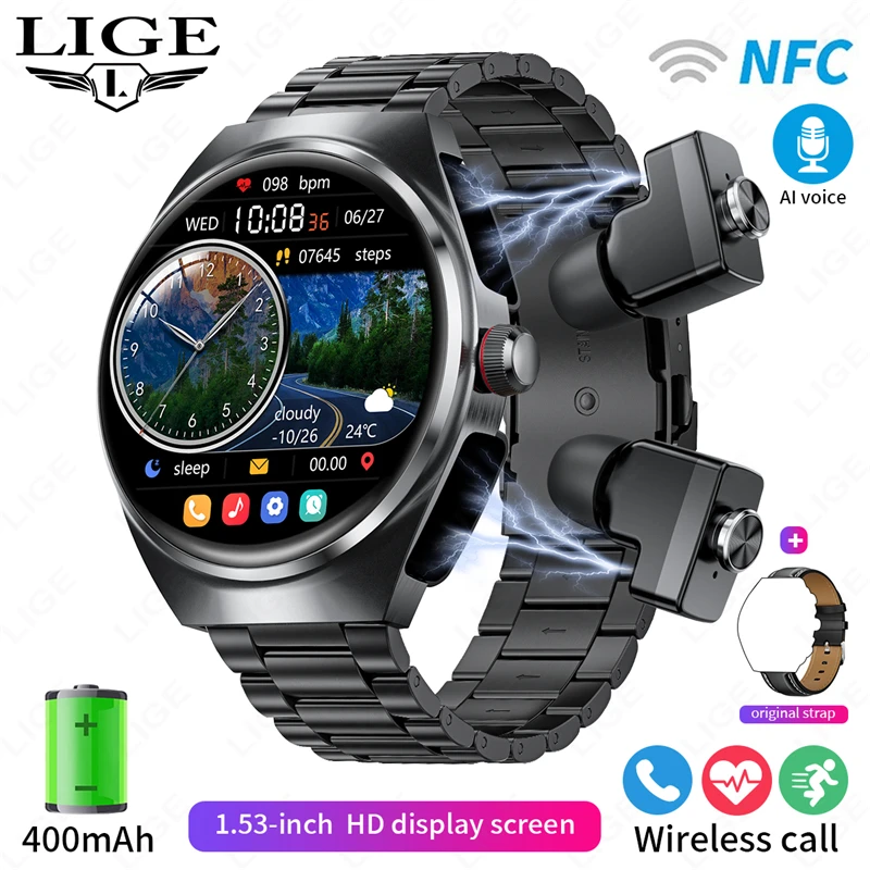 

2025 Headphone Smart Watch 2-in-1 TWS Wireless Earbuds Bluetooth Call Headset Voice Women Men Sports Fitness Smartwatch with NFC