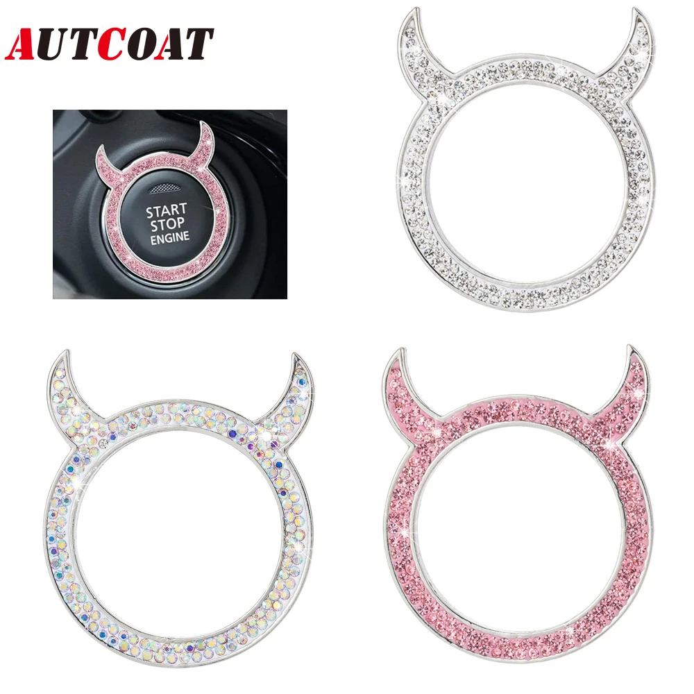 1PCS Bling Car Engine Start Button Cover, Rhinestone Key Ignition Knob Ring, Sparkling Push to Start Button Sticker