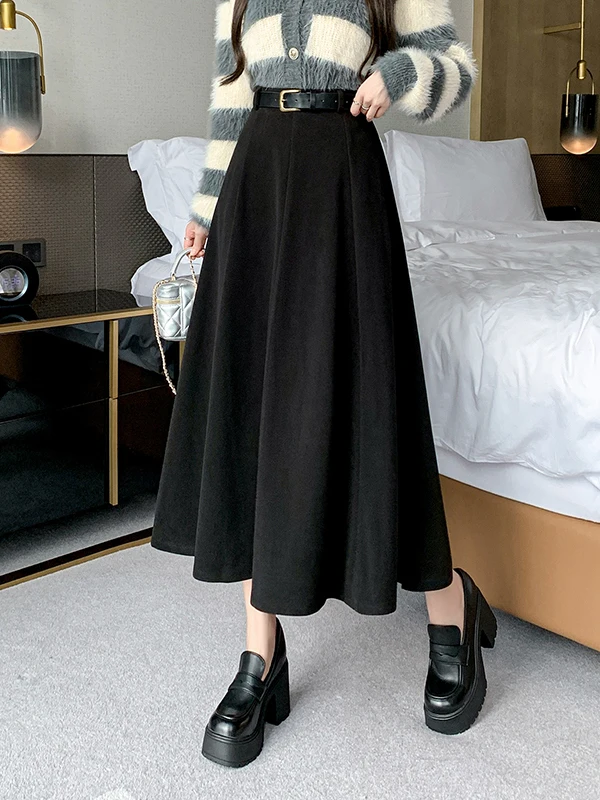 

Элегантная женская юбка миди А-силуэта с завышенной талией, модная, стройнящая, осенне-зимняя, новая модель, свободная расклешенная юбка средней длины