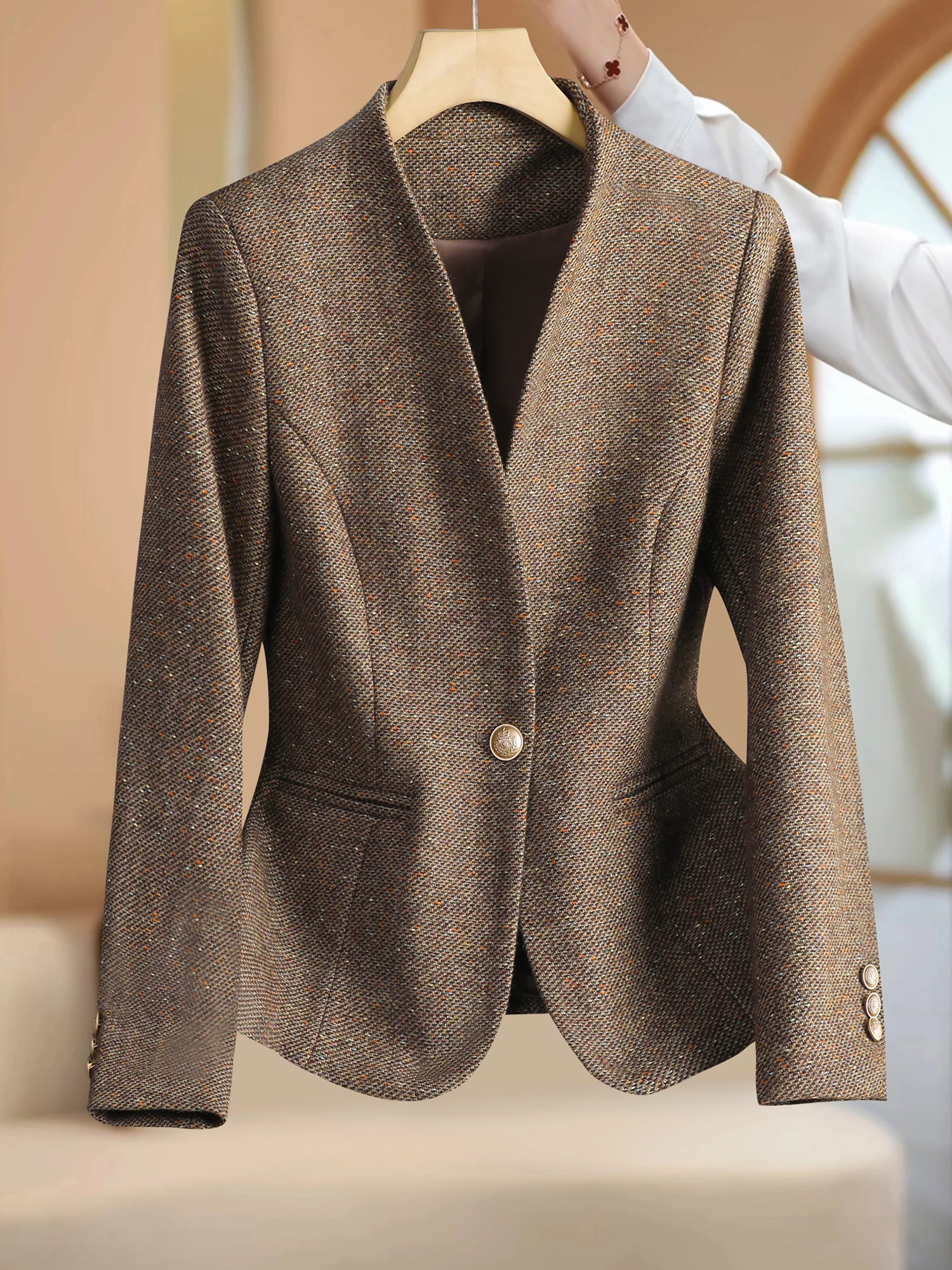 Ele senhora terno jaet 2025 novo sle na moda solto topo high end sensação commuter amigável fibra de poliéster longo sve