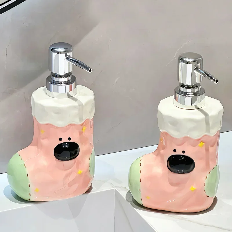 380ml soap dispenser  Cute Socks Dog Hand Wash Liquid Bottle Press Toilet Wash Table Ceramic lotion Bottle Split Bottle bathroom
