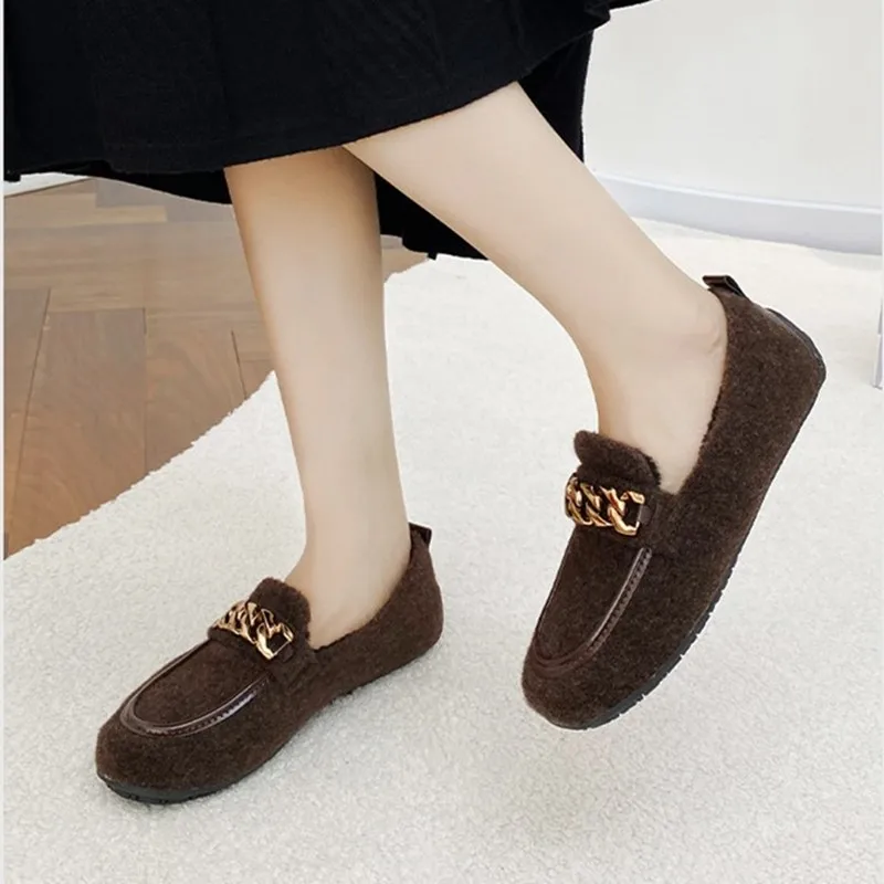 Women's Suede Loafers, Flat-soled Soft Sole Casual Work Shoes with Bean-style Design, Versatile and Warm Women's Footwear