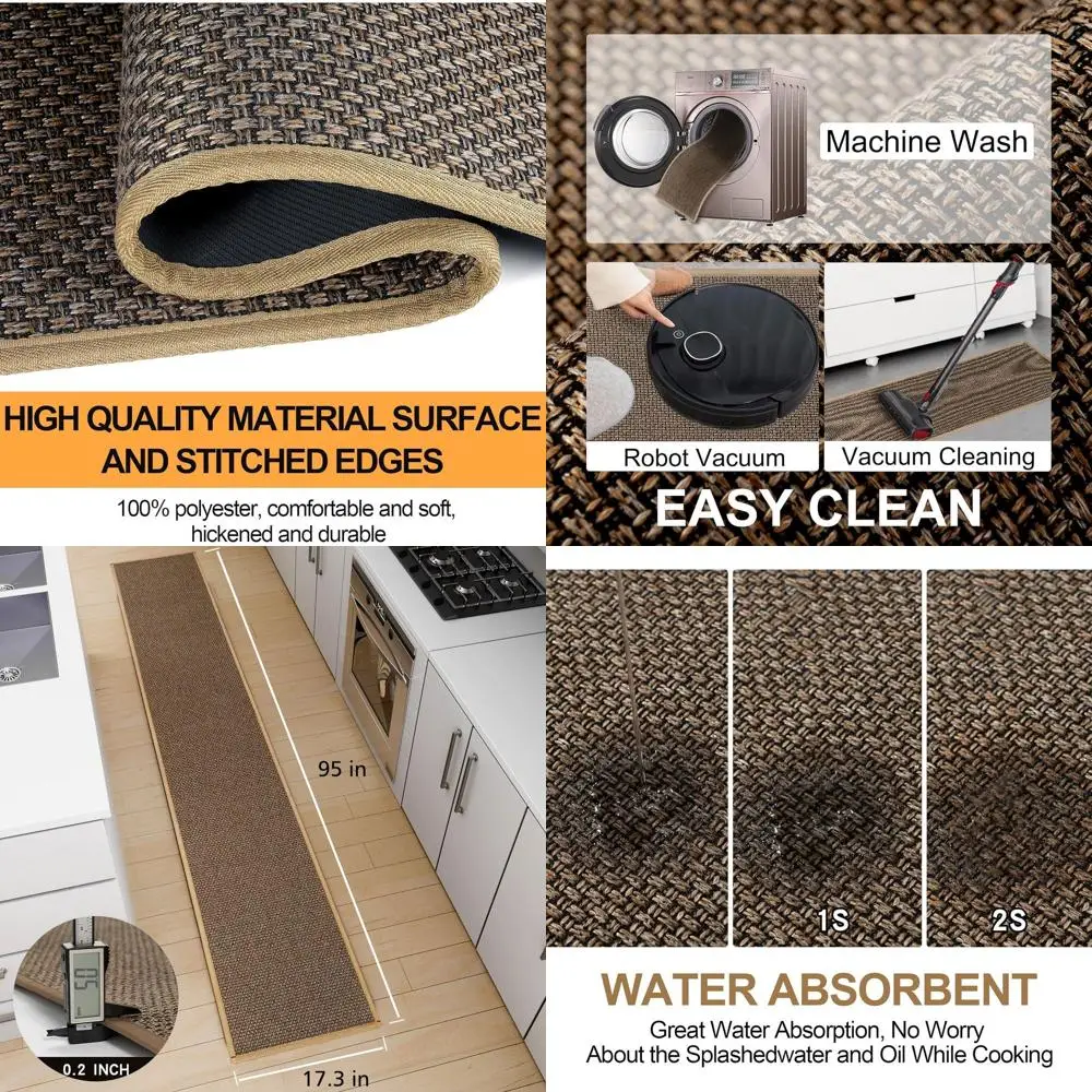 

Мягкий нескользящий кухонный напольный коврик, впитывающий и удобный стоячий коврик, моющийся для домашнего и офисного использования, коричневый, 17,3x95