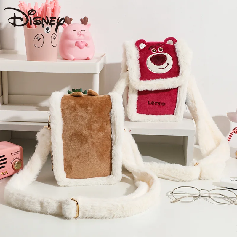 Disney-Bolsa tirossada feminina, pequena, casual, para celular, bolsa de pelúcia feminina, alta qualidade, nova moda, 2024