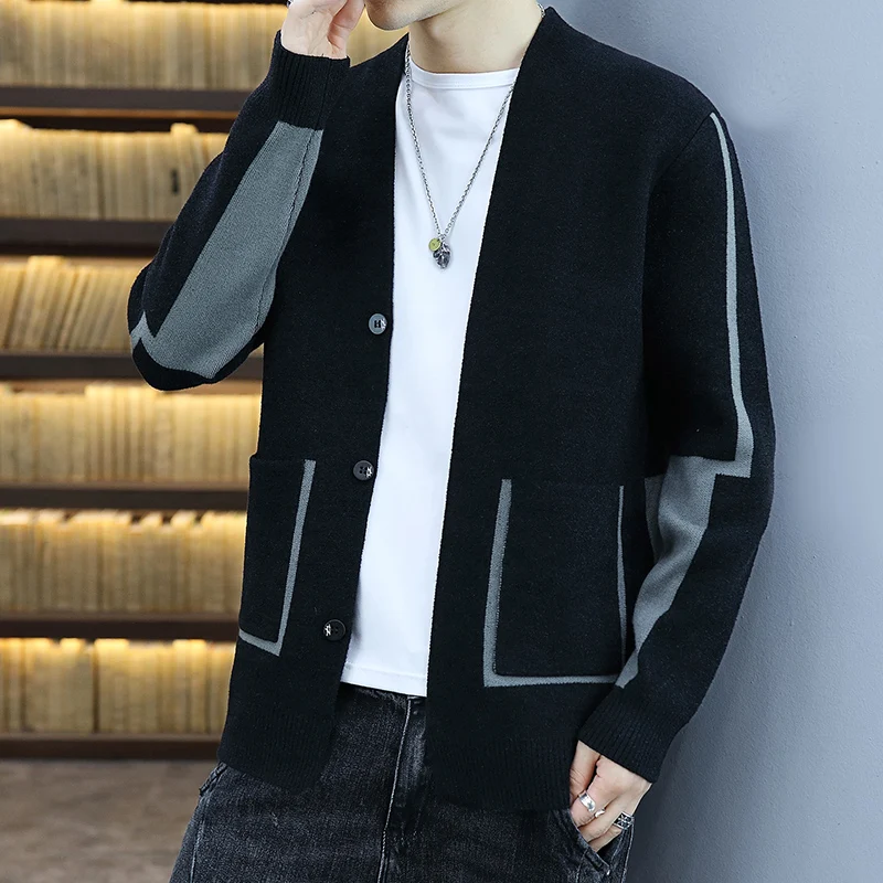 

2024 Autumn/Winter New Men's Casual Knitted Cardigan Coat High Quality Non Ironing Youth Fashion Versatile Sweater Cardigan Coat