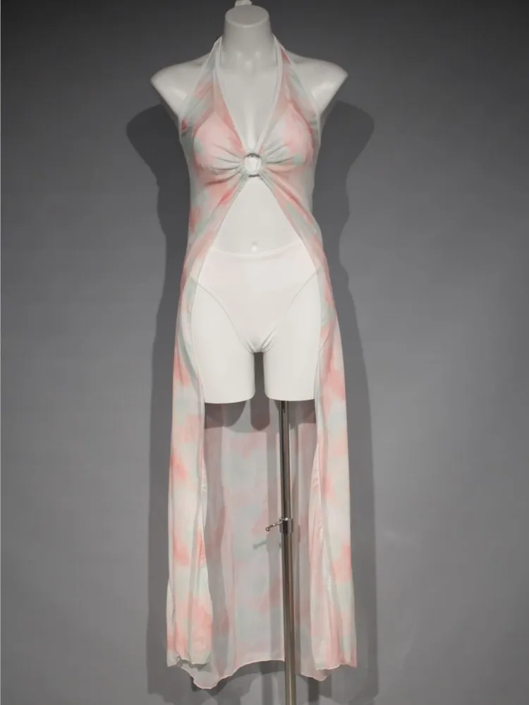 Bikini Bodysuit Swimwear Women Cover-Ups Bathing Suit Summer New Ruffle Splice Print Beachwear Holiday Bikini Cover Ups Outfits