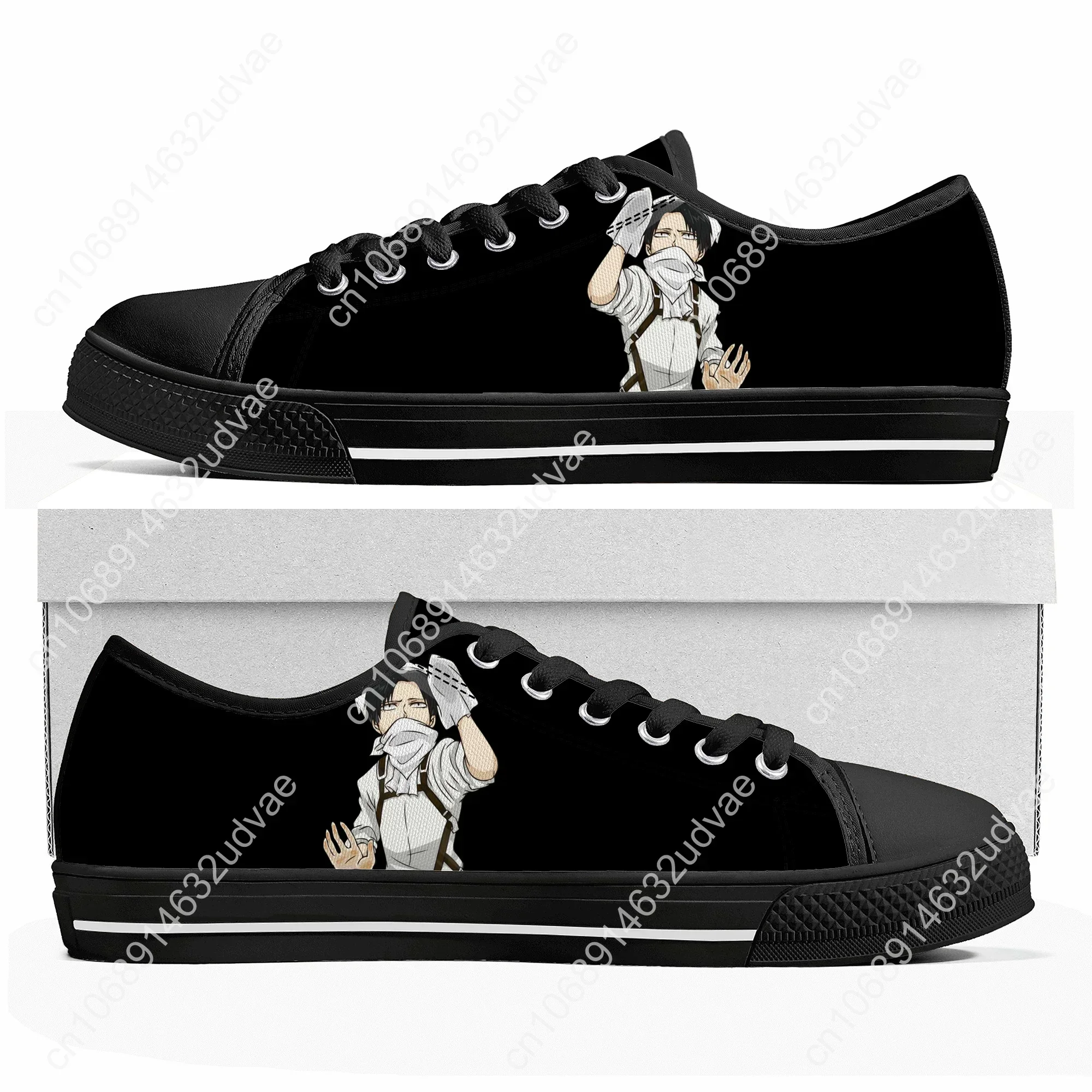 Anime Attack on Titan Levi Ackerman Low Top Sneakers Mens Womens Teenager High Quality Canvas Sneaker Couple Shoes Custom Shoe