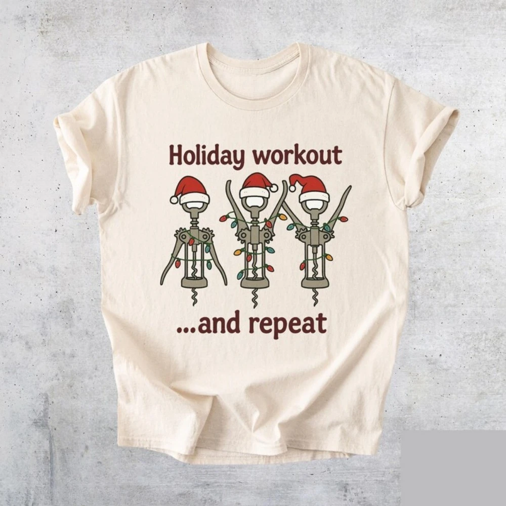 T-shirt divertente per allenamento natalizio T-shirt da palestra natalizia Regalo fitness festivo Top in cotone di alta qualità Street Fashion Streetwear