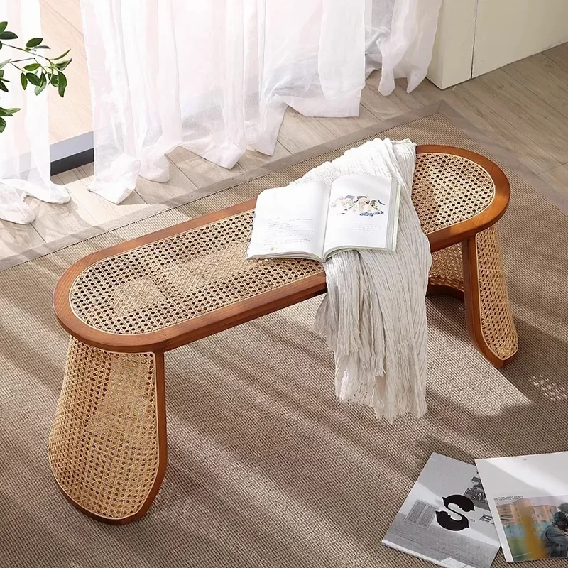 Solid wood rattan bench