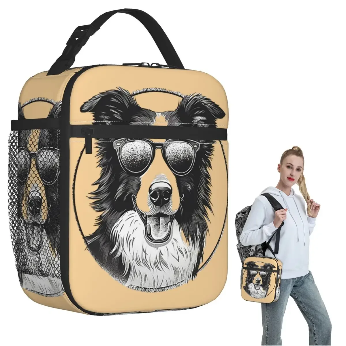 Border Collie Insulated Lunch Bag for Women Children Leakproof Food Boxes Thermal Lunch Box Tote