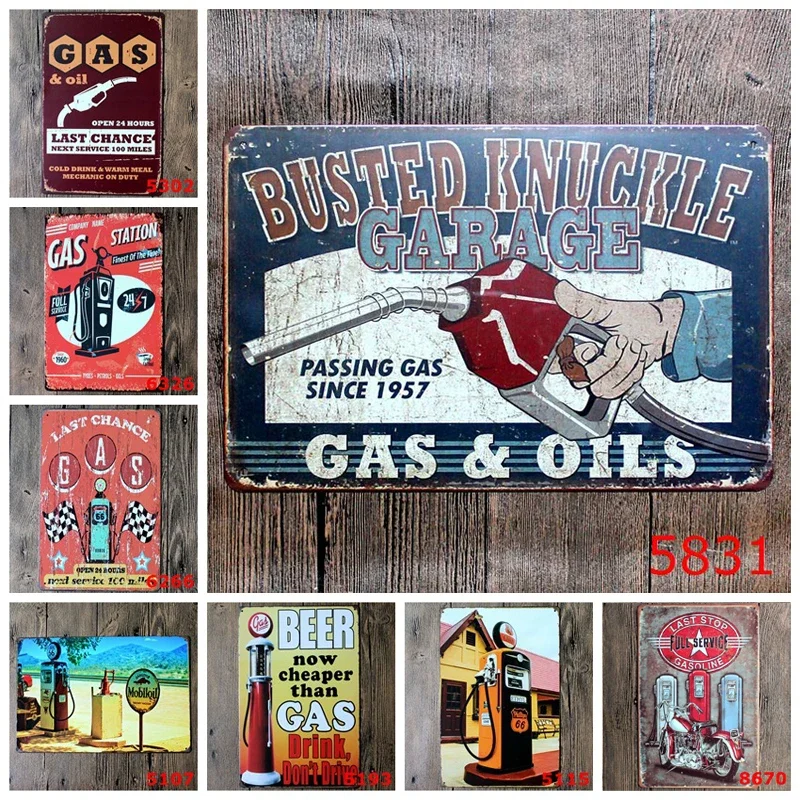 Vintage Decor Metal Wall Decor Gasoline Gas Station Decorative Retro Gas Oil Garage Tin Signs Art Poster Iron Painting Plates