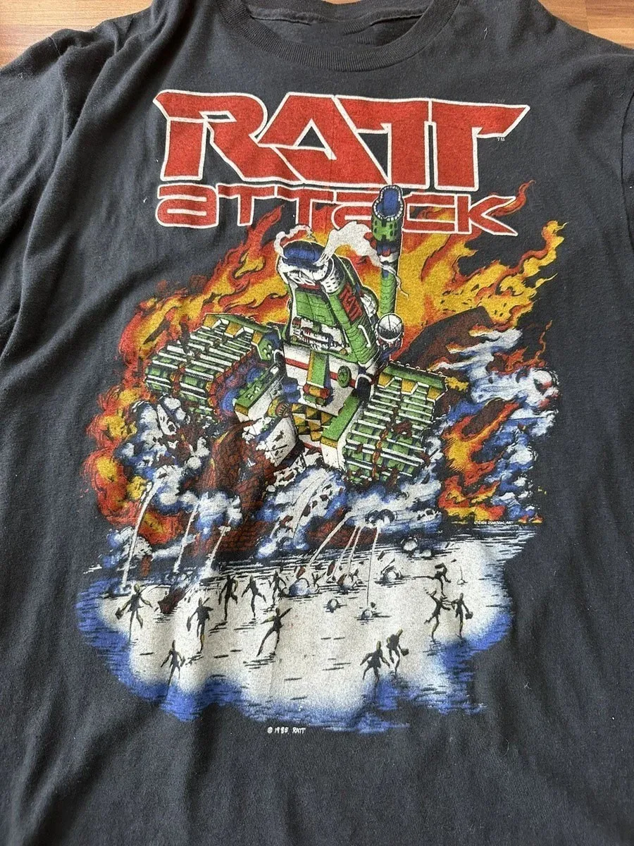 Rare RATT Attack RATT Patrol 1985 Concert Remake T shirt basic