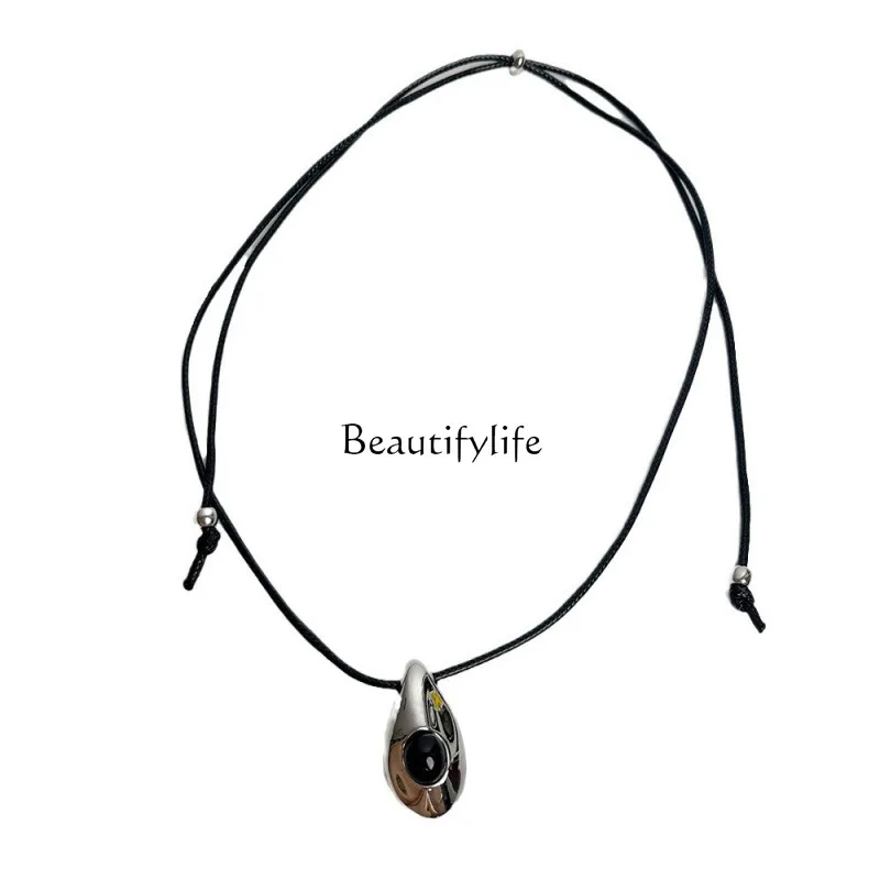 

Minimalist metal black agate water drop accessories light luxury niche adjustable long sweater chain