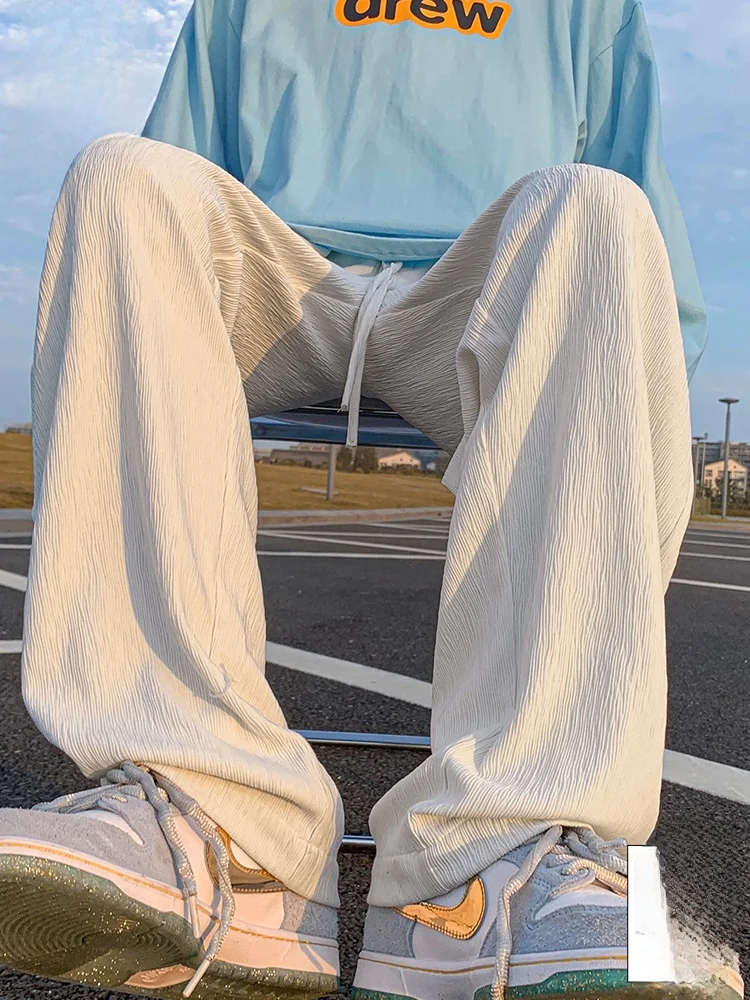 

Мужские повседневные брюки PaulFrank из ледяного шелка с текстурой, летние, тонкие, свободного кроя, с широкими штанинами, спортивные, прямые, с эластичным поясом