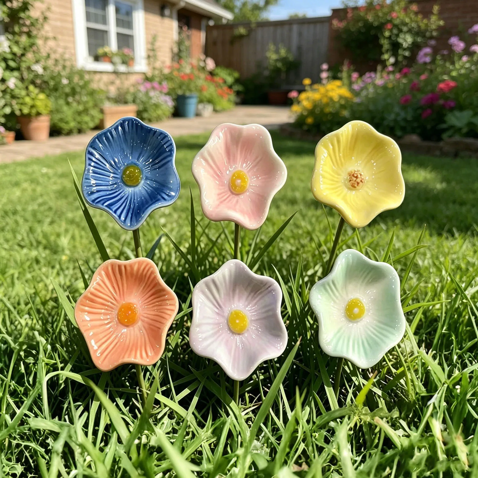 6Pcs Ceramic Flower Bee Drinking Station Bee Baths Drinking Cups Flower Shape Bee Watering Station For Patio Terrace Balcony