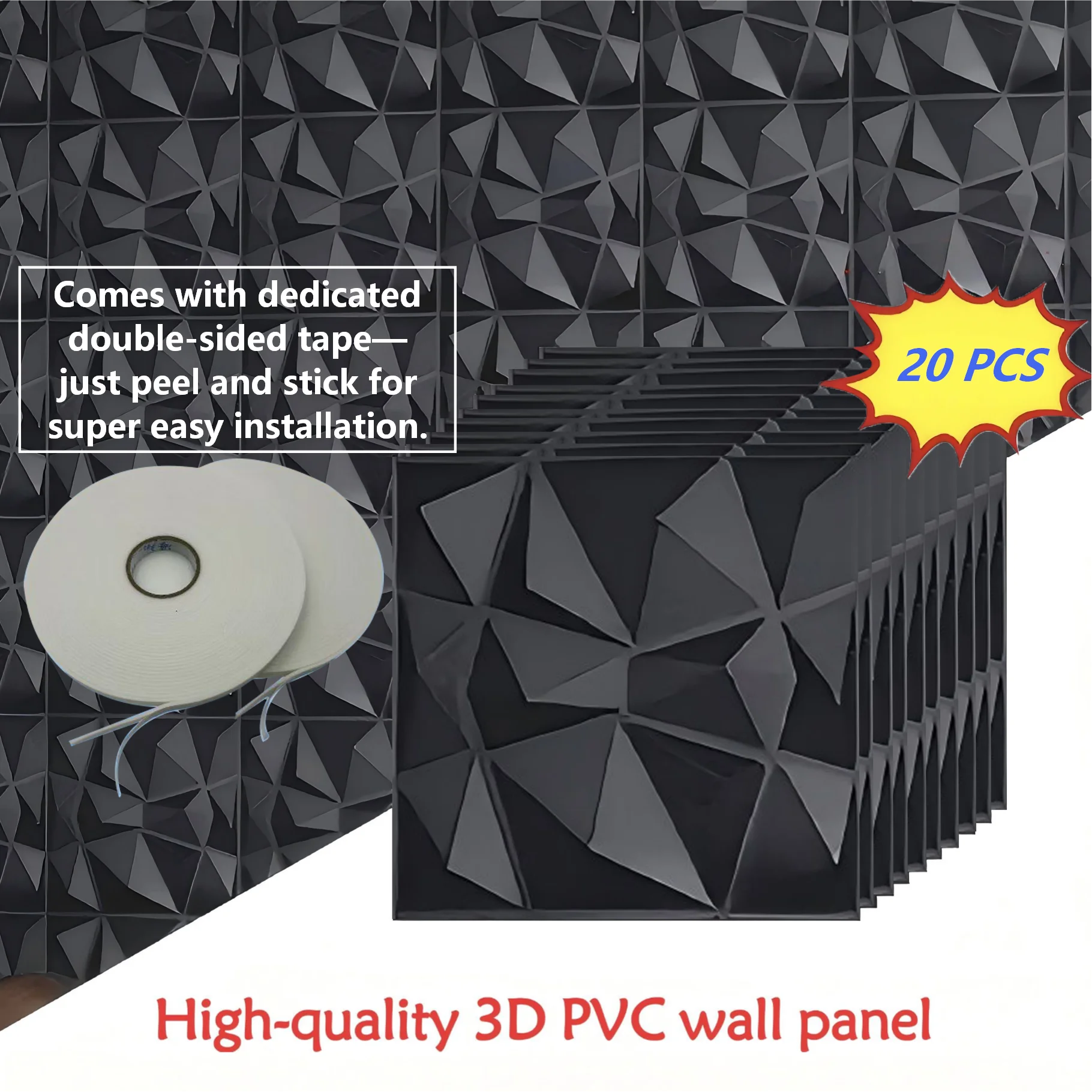 20PCS 3D Wall Panels 30x30cm Indoor Wall Decoration for Living Room Bedroom Hotel Office  Mural Tile-Panel-Mold 3D Wall Sticker