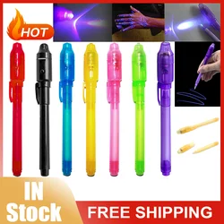 2 in 1 Luminous Light Invisible Ink Pen UV Check Money Light Toy Kids Drawing Secret Magic Pens Children Lighting in the Dark