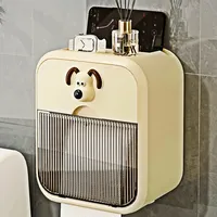 Bathroom Roll Paper Rack Waterproof Punch-Free Tissue Box Wall-Mounted Tissue Organizer Toilet Double Layer Paper Storage Holder