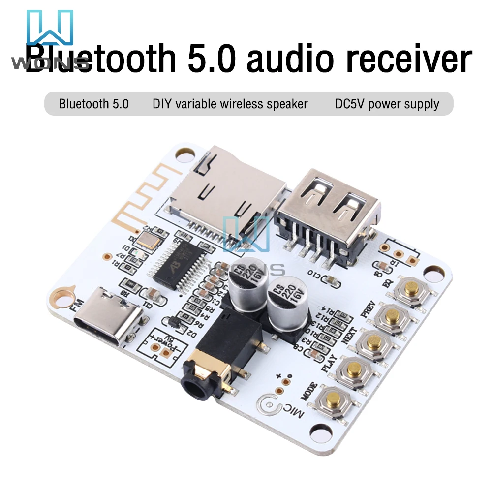 Bluetooth Audio Receiver Board USB Receiving Board Bluetooth 5.0 MP3 Lossless Decoder Board Wireless Stereo Music Module Type-C