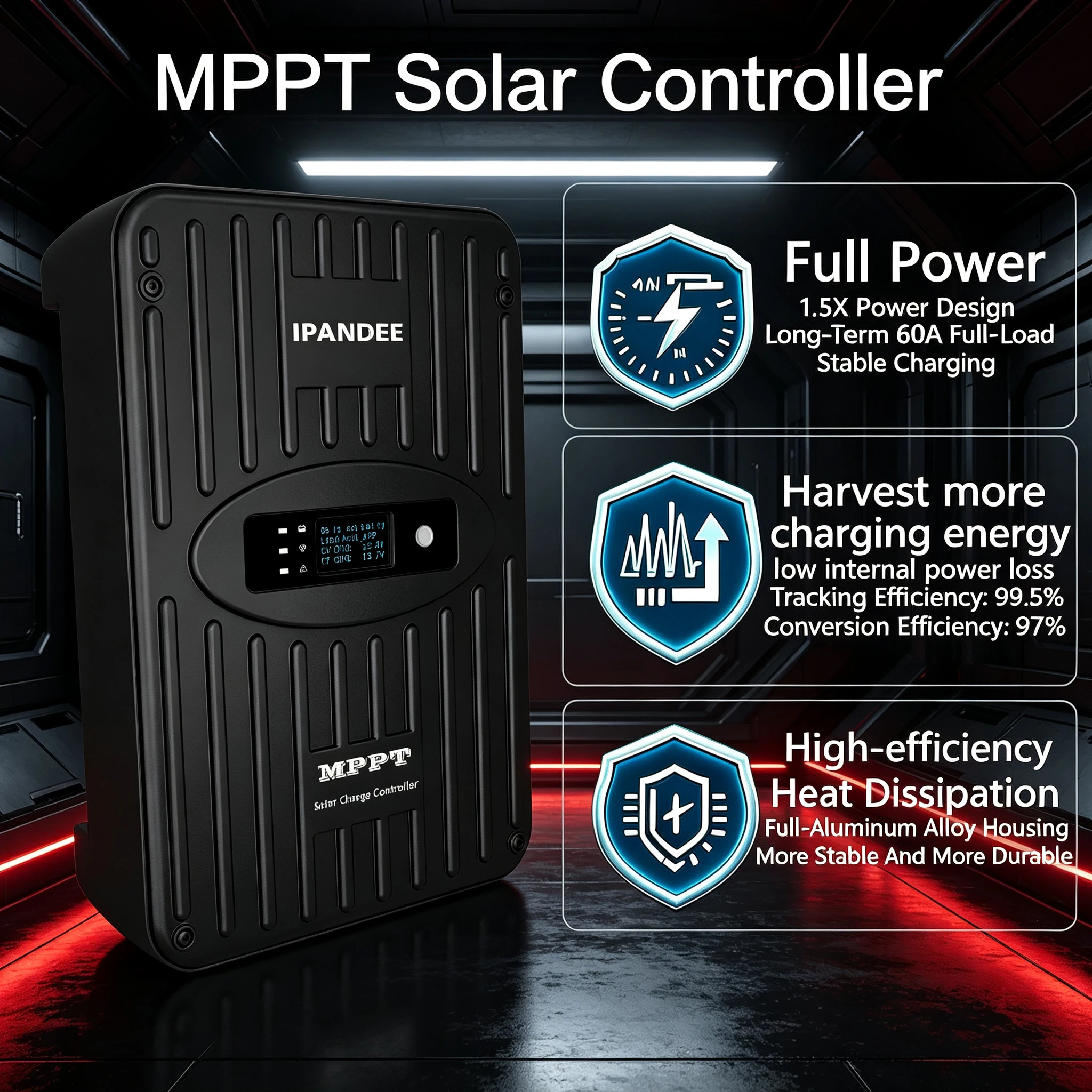 US Stock Ipandee 12V/24V Auto, 60A 150V MPPT Solar Charge Controller, Smart Solar Charger APP PC Monitoring for Lead-acid, AGM, Gel, Lithium Ect Fast Shipping