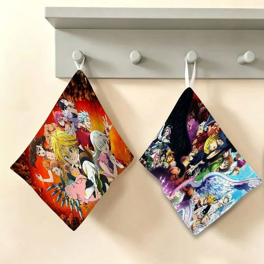 THE Seven Deadly Sins Anime Hanging Polyester Cotton Towel, Reusable Hand Wiping Cloth, Wear Resistant for Home Kitchen Sink