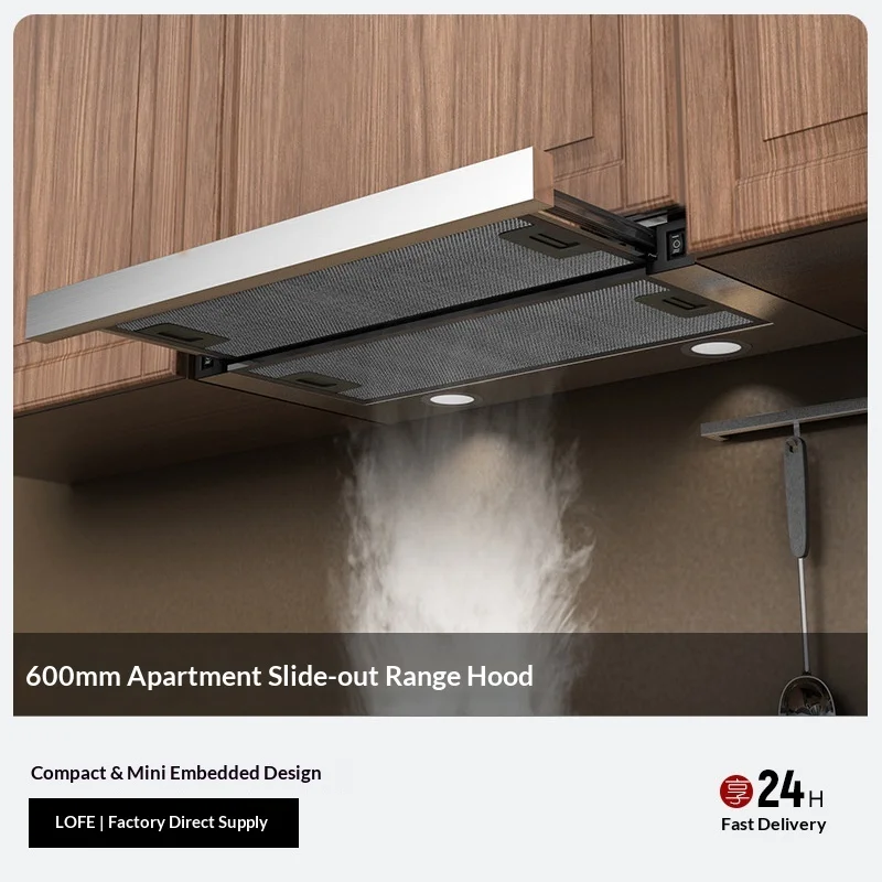 Pull-out Stainless Steel Electric Range Hood for Home Use 600mm Mini Internal Circulation for Small Apartments and Hotels