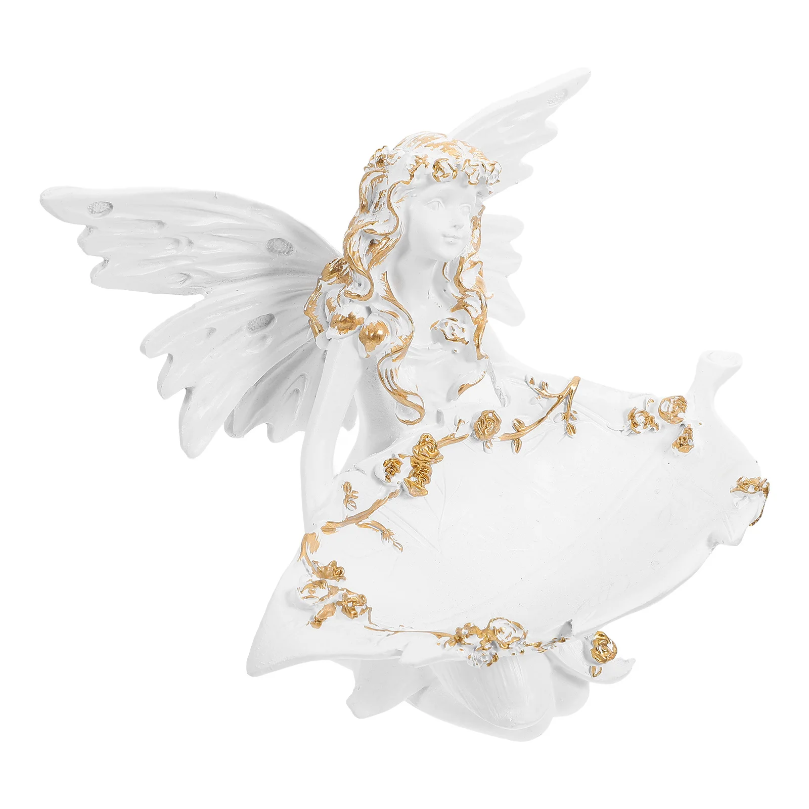 

Flower Fairy Statue Tray Resin Jewelry Holder for Rings Earrings Storage Decorative Plate Home Office Desk Ornament Unique