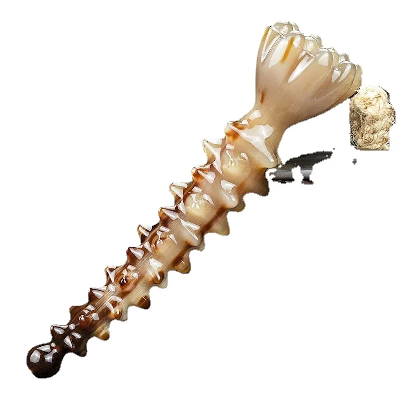 Ox Horn19Beads Lotus Seedpod Massagem Stick, Ponto de elevação facial, Muscle-Poking, Natural Chifre Dragagem, Meridian Eye Scraping