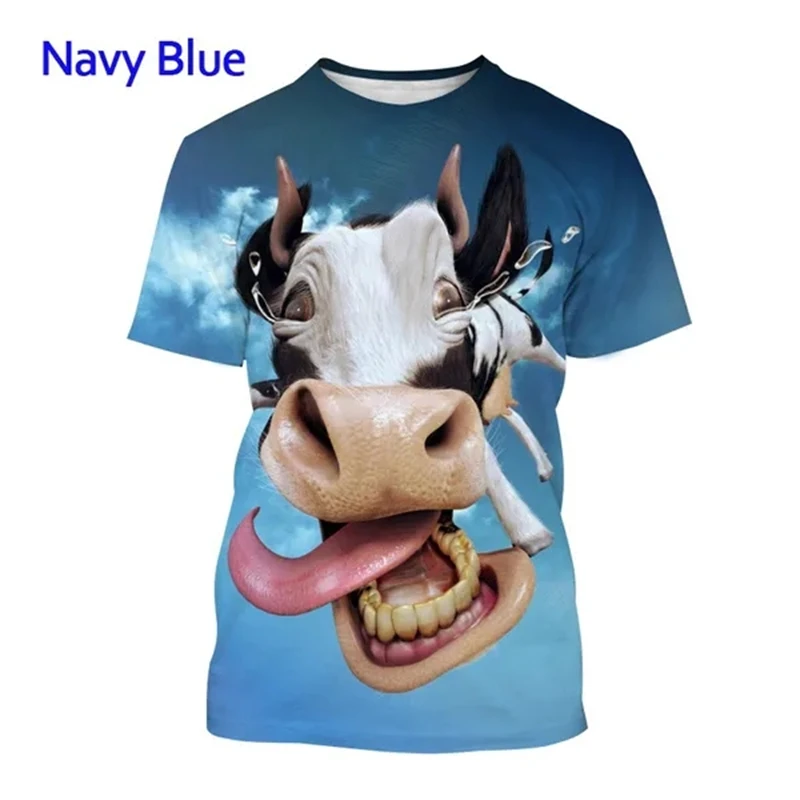 Hot Sale Cow Animal Personality T-shirt Funny 3D Animal Cow Men's And Women's Animal Pattern Round Neck Short Sleeve Top Female