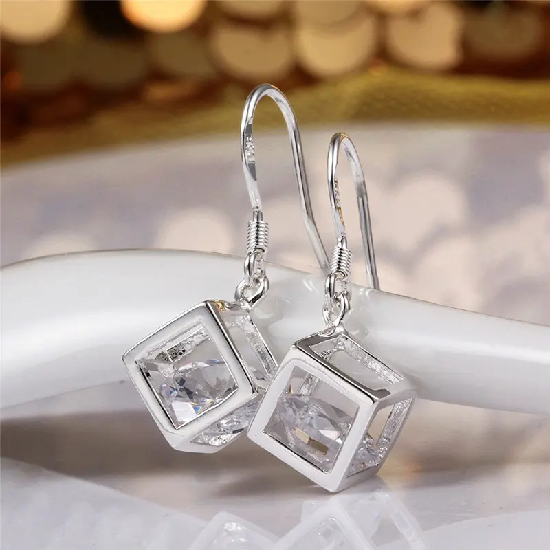 New 925 Sterling Silver 30MM Luxury Square Zircon Women Earrings For Fashion Charm Wedding Gift Party Couple Jewelry Accessories