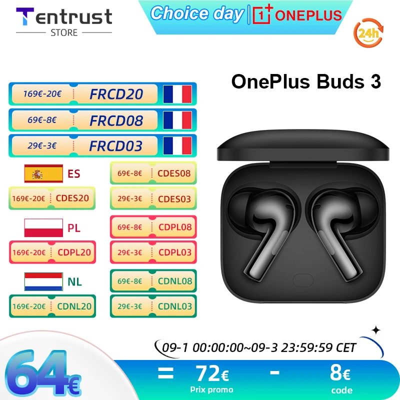 Versión Global OnePlus Buds 3 TWS Earphone 49dB Cancelación Activa de Ruido Bluetooth 5.3 True Wireless Headphone Earbuds