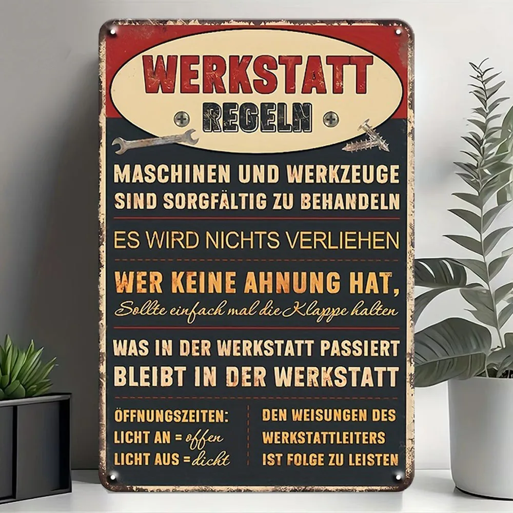HD Metal Tin Sign German Workshop Rules Wall Decor Retro 
