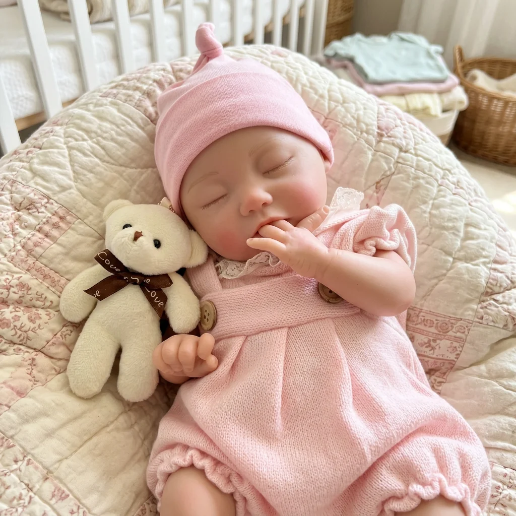 13 Inch Full Body Silicone Reborn Doll Closed Eyes Sleeping Design Hand Painted Soft Touch Collectible Home Display Holiday Gift