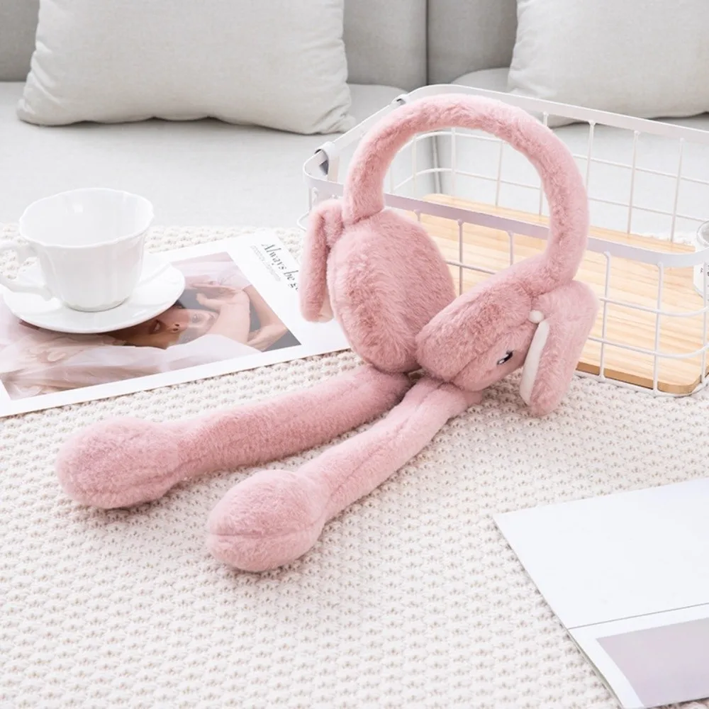 Cute Moving Jumping Ears WinterWarm Ear Muffs Heart Rabbit Airbag Student Ear Warmers Rabbit Ear Covers for Ladies Girls