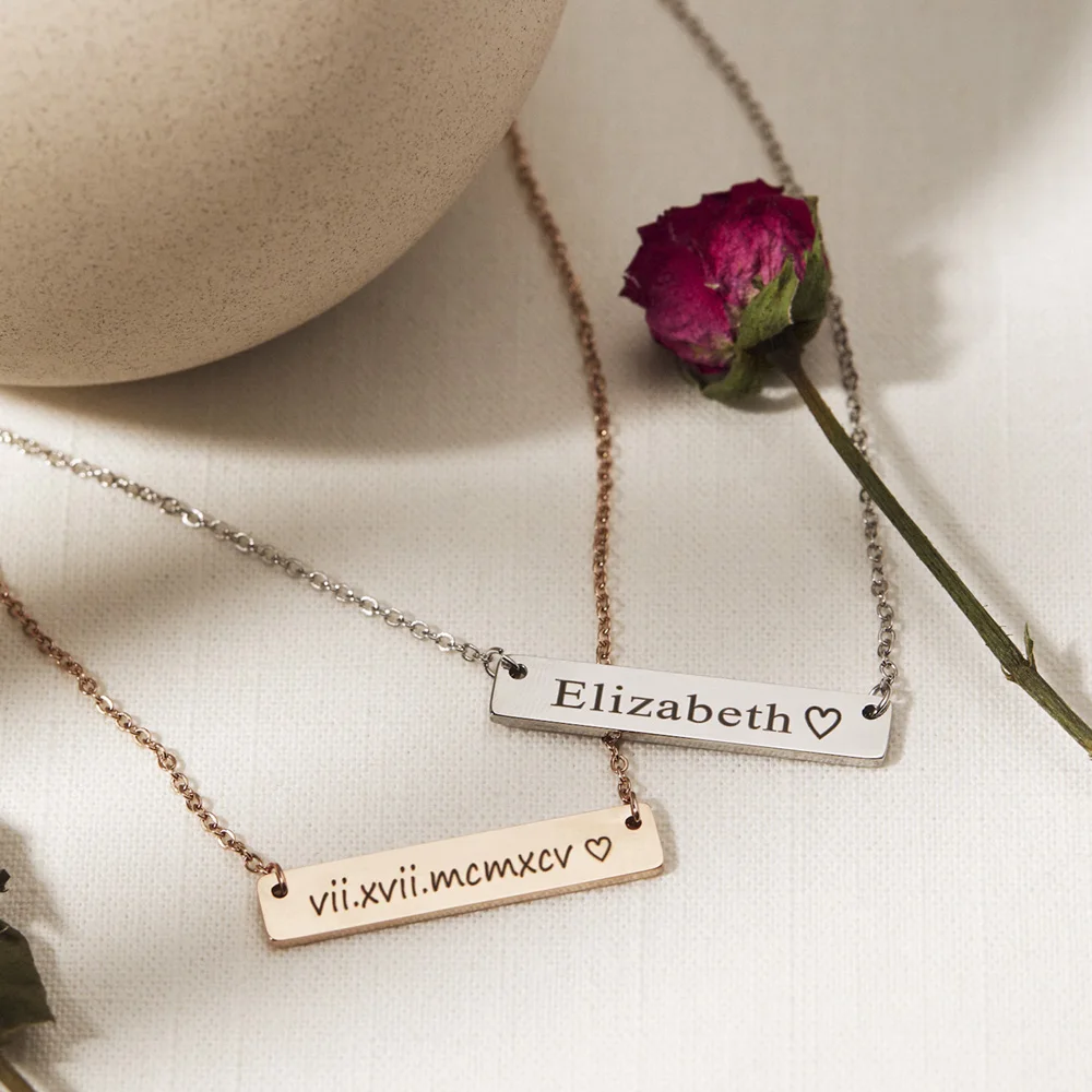 

Personalized Carving Coordinate Name Necklace For Women Stainless Steel Strip Pendant Customized Gold Jewelry Gift for Mom