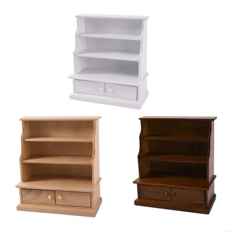 

97BE Wooden Toy House Bookcase 1/12 Scale Display Shelf for Retro Room Zakka Decors