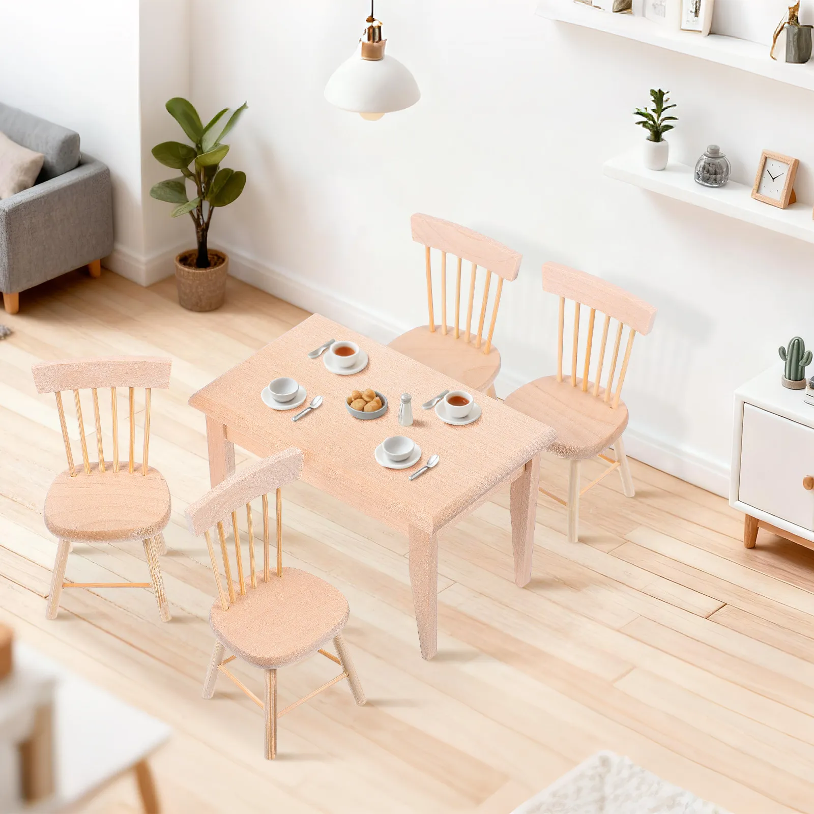 

Набор миниатюрной мебели из натурального дуба: реалистичные стул и стол для кукольного домика, декор для миниатюрного интерьера, коллекционный декоративный реквизит