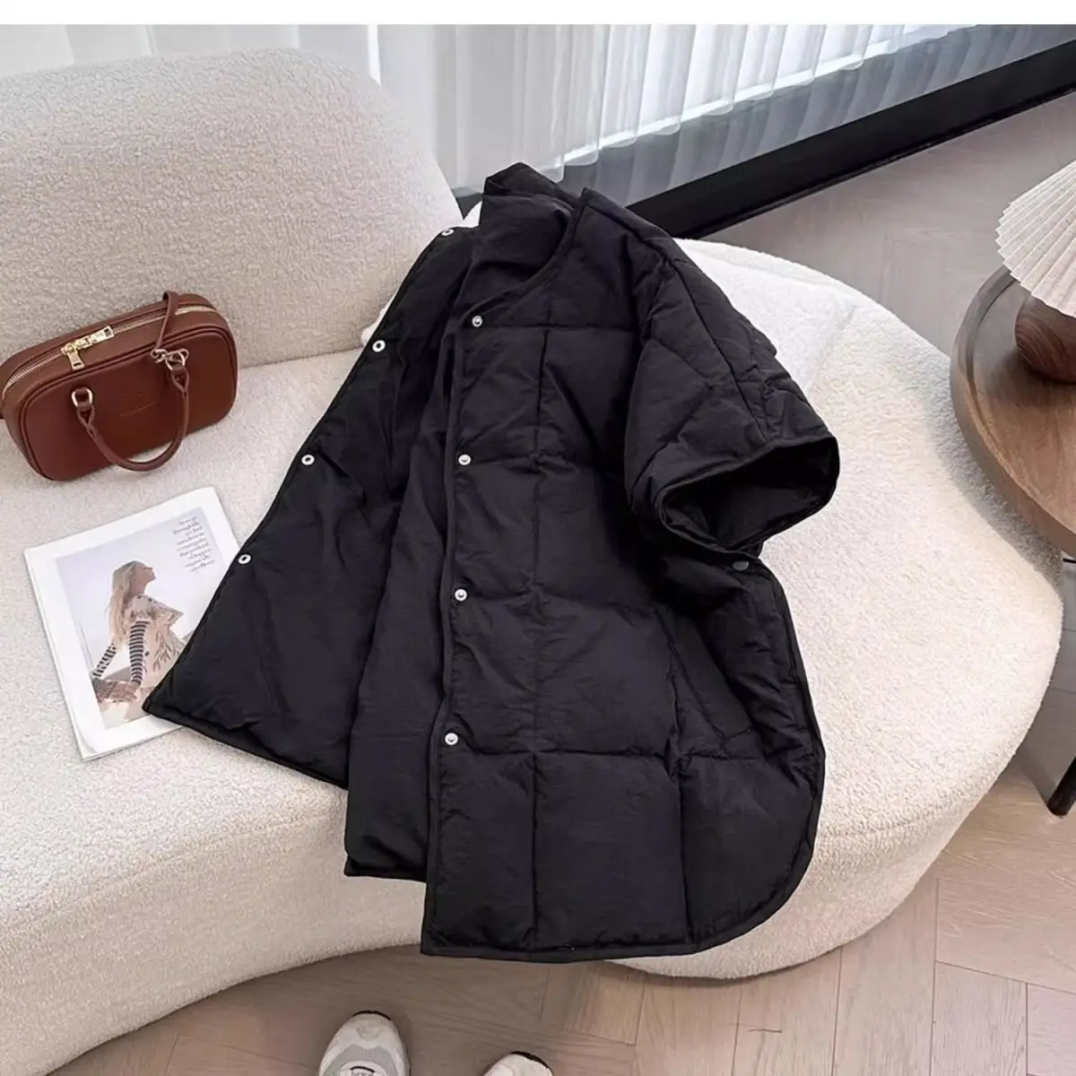 2025 high-end European goods autumn and winter new down cotton clothes women's vest new fashionable outer loose coat versatile