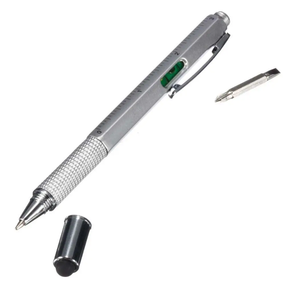 Touch Aluminum Gadget With Scale Level Meter Pen Tool Flat-blade Screwdriver Ballpoint Pen Replacement refill Cross Screwdriver