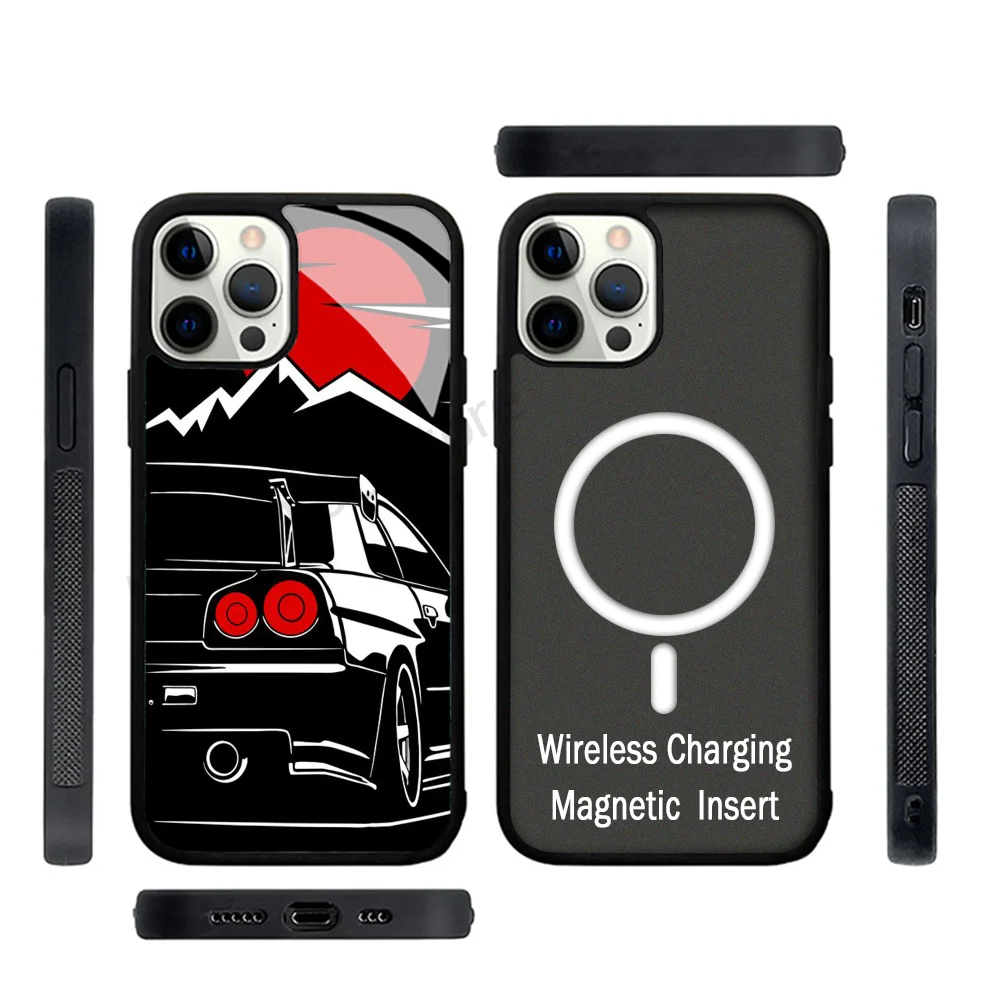 black and white GTR Phone Case Strong Magnetic For IPhone 15 14 13 Pro Max 11 12 Mini For Magsafe